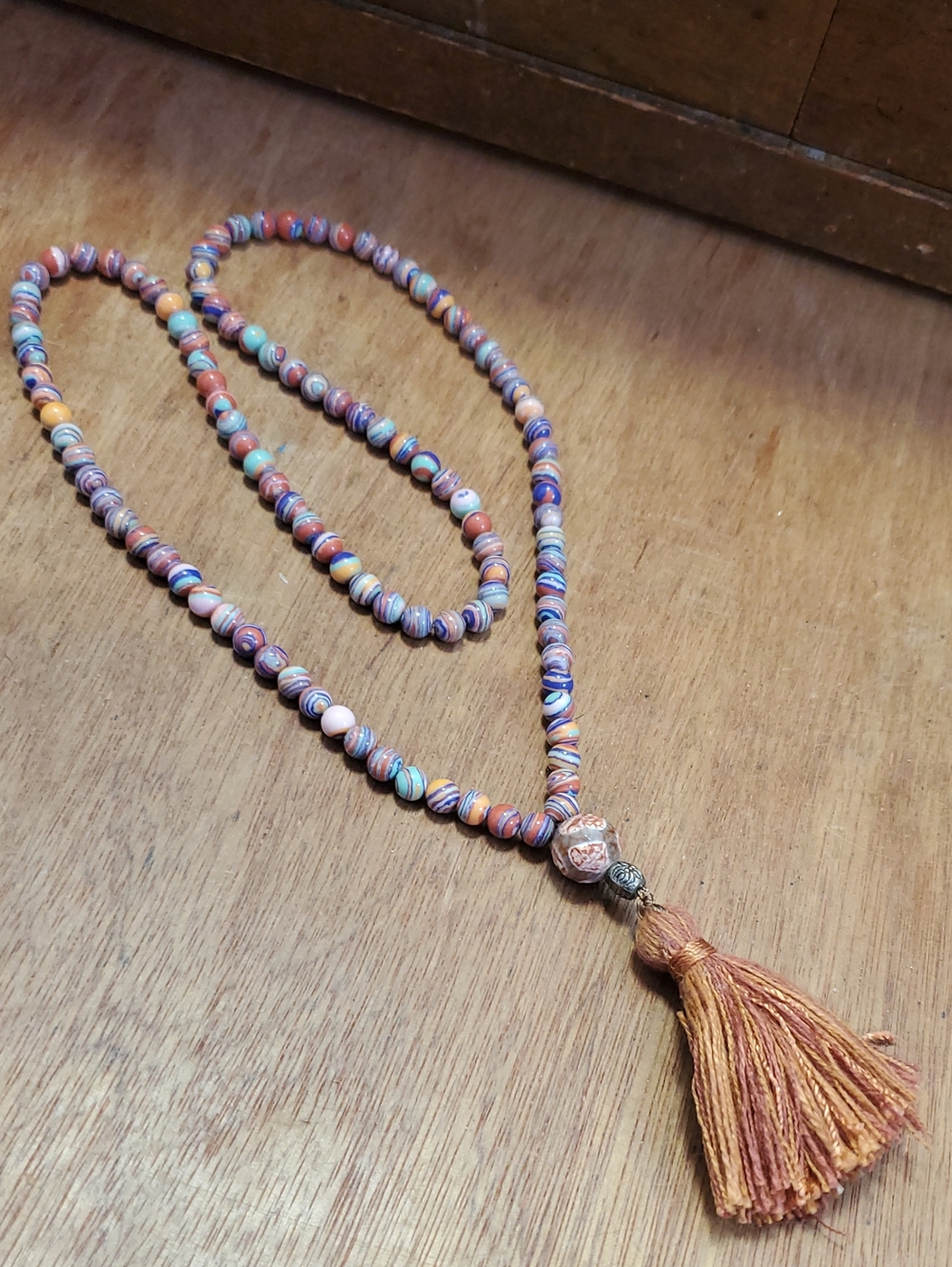 Boho Multicolor Beaded Tassel Necklace - D